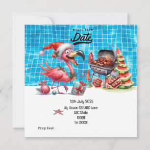 Invitation Noël en juillet Flamant rose Enregistrer la fête d