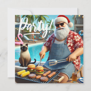 Invitation Noël en juillet Pool Party avec le Père Noël Invi
