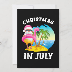 Invitation Noël en Juillet Santa Flamant Rose Piscine Été