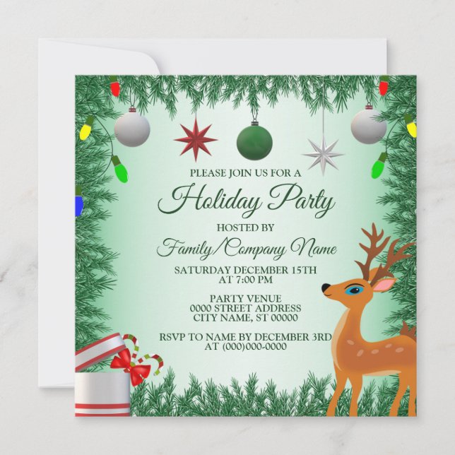 Invitation Noël Enfants Reindeer Vacances vertes (Devant)