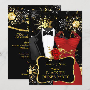 Invitation Noël Entreprise Noir Cravate Dîner Partie Rouge