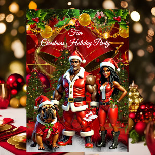 Invitation Noël Ethnique Amusant Couple de Chien Rouge