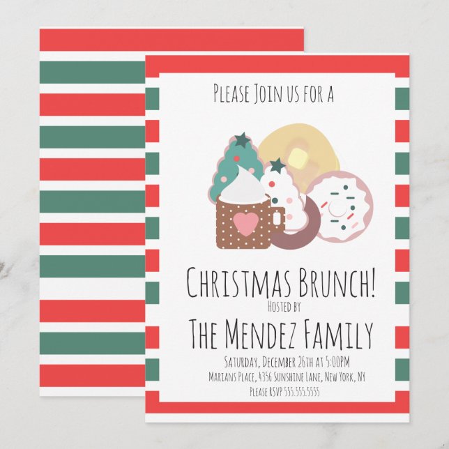Invitation Noël Famille Brunch Pancakes Cookies Donuts (Devant / Derrière)