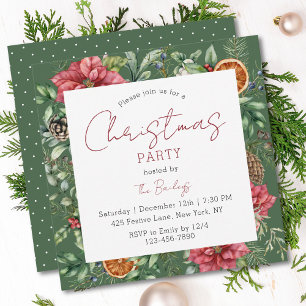 Invitation Noël Festif Script Floral moderne