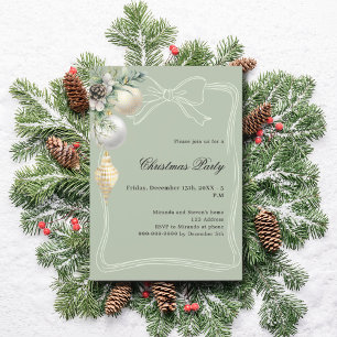 Invitation Noël fête arc de baies vertes en or blanc