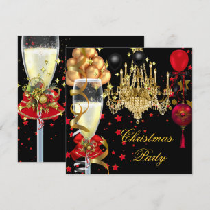 Invitation Noël Fête Champagne Partie Rouge Or Noir 4