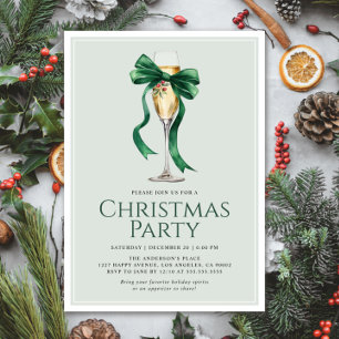 Invitation Noël Fête Cocktail Green Bow Moderne