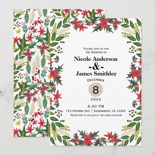 Invitation Noël Fête d'hiver Mariage Floral Rustique (Devant / Derrière)