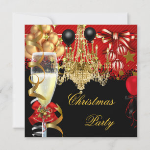 Invitation Noël Fête du Champagne Rouge Or Noir 2