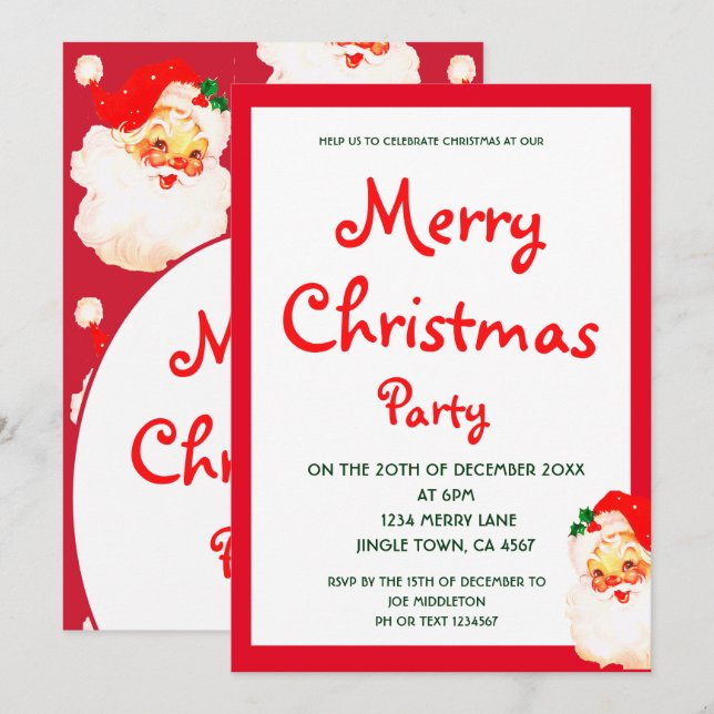 Invitation Noël Fête du Père Noël Rouge (Devant / Derrière)