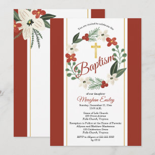 Invitation Noël Fête Florale Wreath Baby Baptism Invit