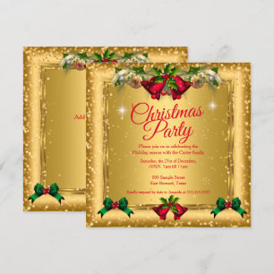 Invitation Noël Fête Gold Red Parties scintillant 2