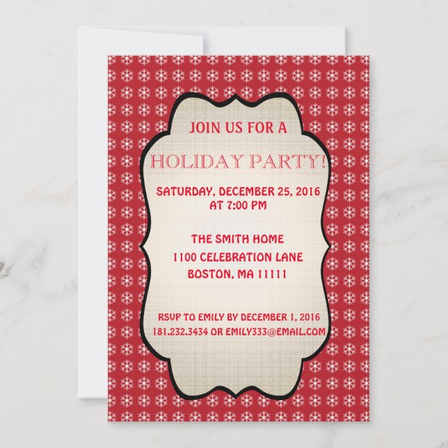 Invitation Noël Fête Motif Fête Fête de Snowflake (Devant)
