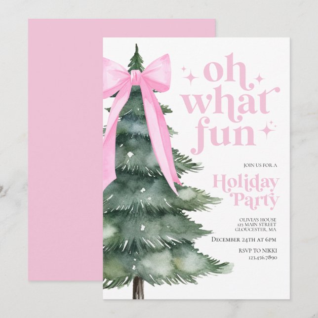 Invitation Noël Fête Oh Quel Pink Fun (Devant / Derrière)