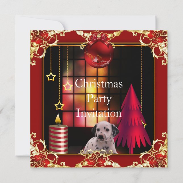 Invitation Noël fête Red Dog Dalmation (Devant)
