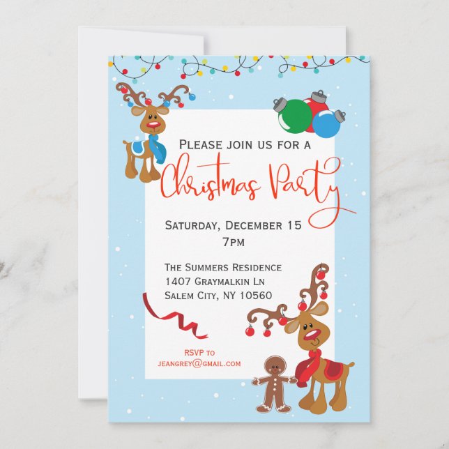 Invitation Noël Fête Reindeer Rudolph (Devant)