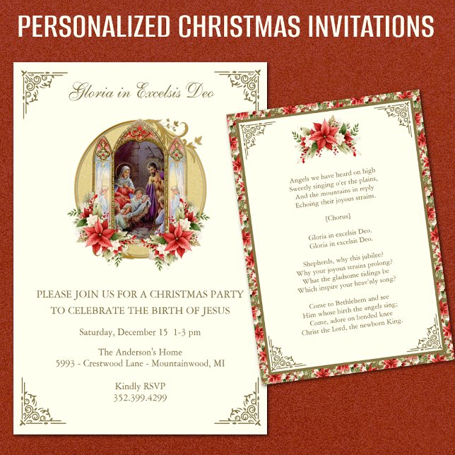 Invitation Noël Fête religieuse d'anniversaire pour Jésus (Traditional Religious Vintage Christmas Party Invitations Easy to Personalize )