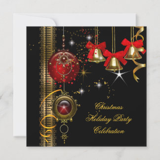 Invitation Noël Fête Rouge Blanc Noir Or