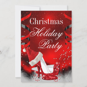 Invitation Noël Fête Rouge Haut talon Santa chapeau