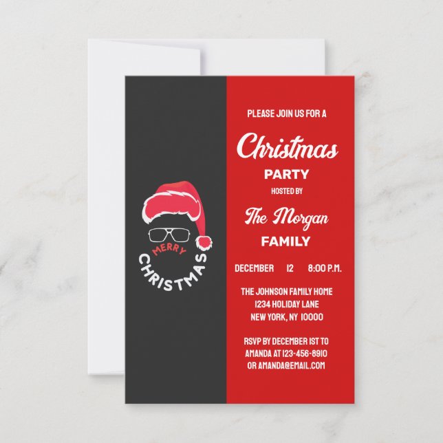 Invitation Noël Fête Rouge Noir (Devant)