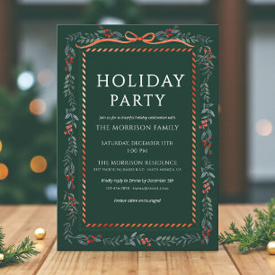 Invitation Noël Fête Verte Ruban de Noël