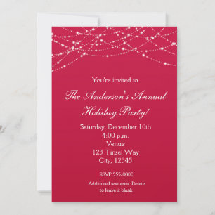 Invitation Noël Fêtes Parties scintillant rouge Élégante Invi