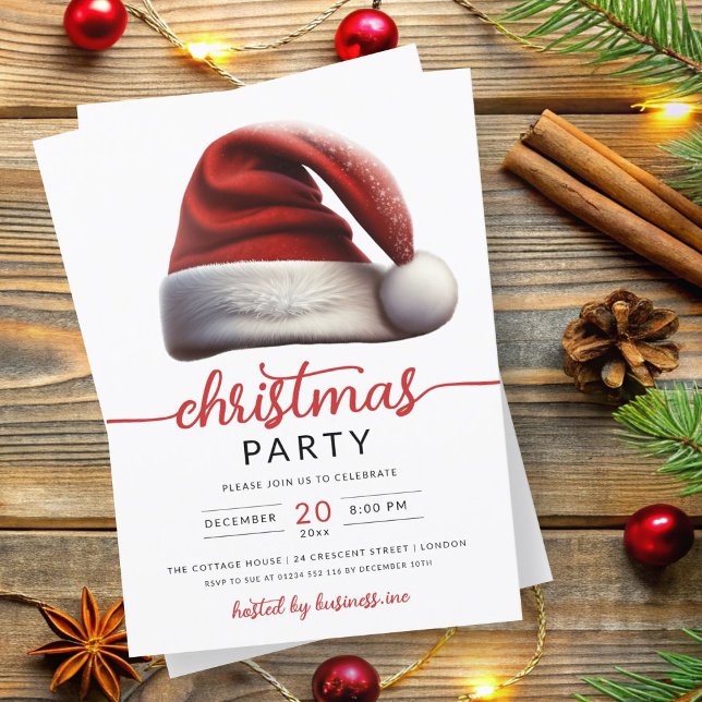 Invitation Noël Fêtes Père Noël Casquette Société Xmas (Christmas Holiday Santa's Hat Company Xmas Invitation)