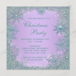 Invitation Noël Flocon de Neige Bleu Sarcelle Violet Lavande