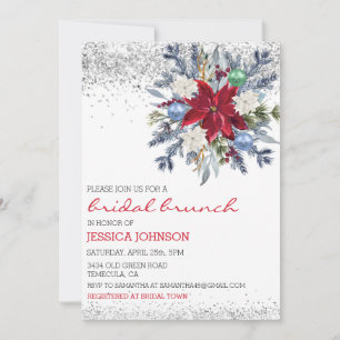 Invitation Noël Floral Mariée d'hiver Brunch Poinsettia