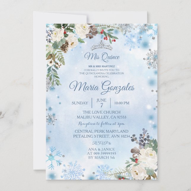 Invitation Noël Floral Mexicaine Fille Douce 15e anniversaire (Devant)