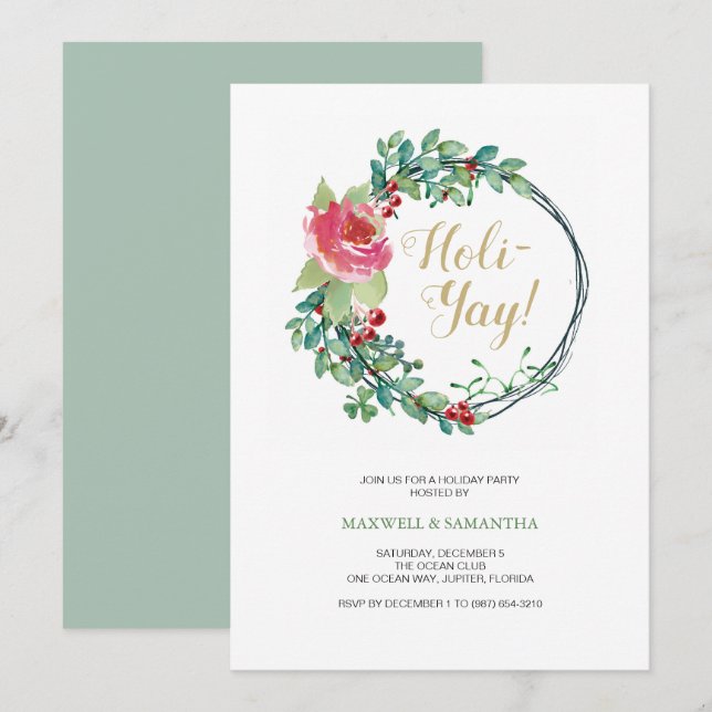 Invitation Noël, fonction Invitation, couronne asymétrique (Devant / Derrière)