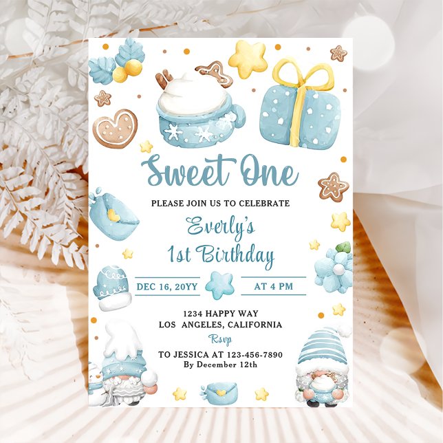 Invitation Noël Gnomes Sweet Un 1er anniversaire fête (Créateur téléchargé)