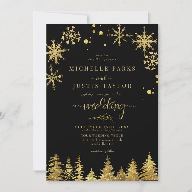 Invitation Noël Gold Pine Mariage I (Devant)
