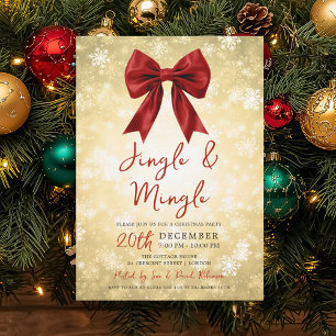 Invitation Noël Gold Red Jingle Mingle Fête Arc & Neige