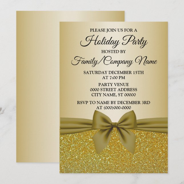 Invitation Noël Golden Parties scintillant Fête (Devant / Derrière)