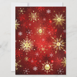 Invitation Noël Golden Snowflakes sur Arrière - plan rouge