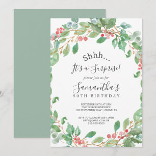 Invitation Noël Green & Red Berry Surprise Party