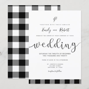 Invitation Noël hiver Black White Buffalo Plaid Mariage