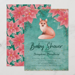 Invitation Noël Hiver Bois Fox Baby shower Floral I