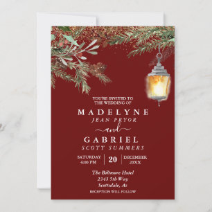 Invitation Noël Hiver Élégant Pine Drop Mariage