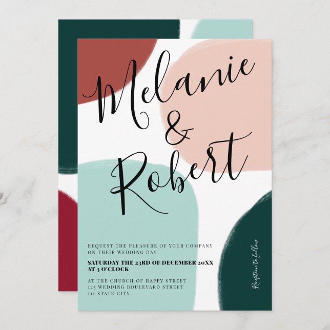 Invitation Noël hiver formes tonalité initiales mariages (Devant / Derrière)