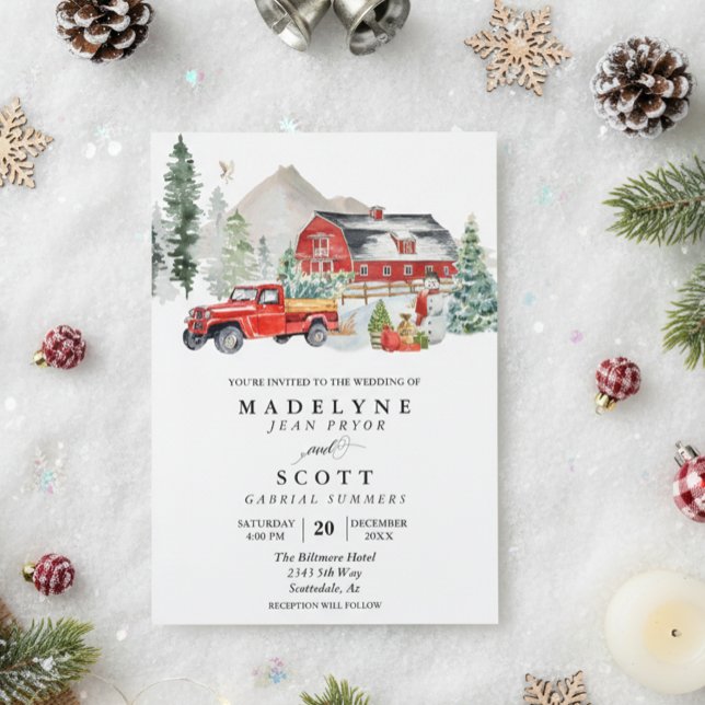 Invitation Noël Hiver Neige Grange Campagne Mariage (Créateur téléchargé)