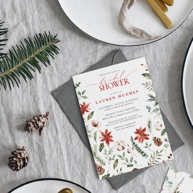 Invitation Noël hiver Rouge Aquarelle Fête des mariées (Créateur téléchargé)