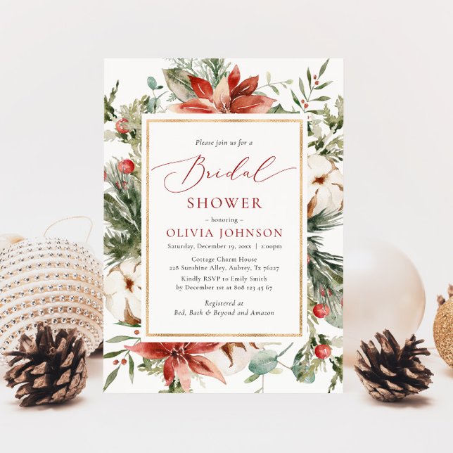 Invitation Noël hiver Rouge or Fête des mariées verte (Créateur téléchargé)