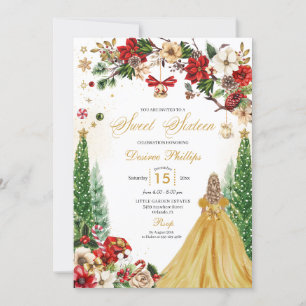 Invitation Noël hiver Rouge or Poinsettia Sweet sixteen