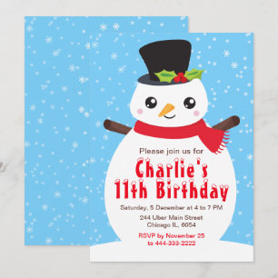Invitation Noël hiver Snowman Anniversaire Bright Blue Invi
