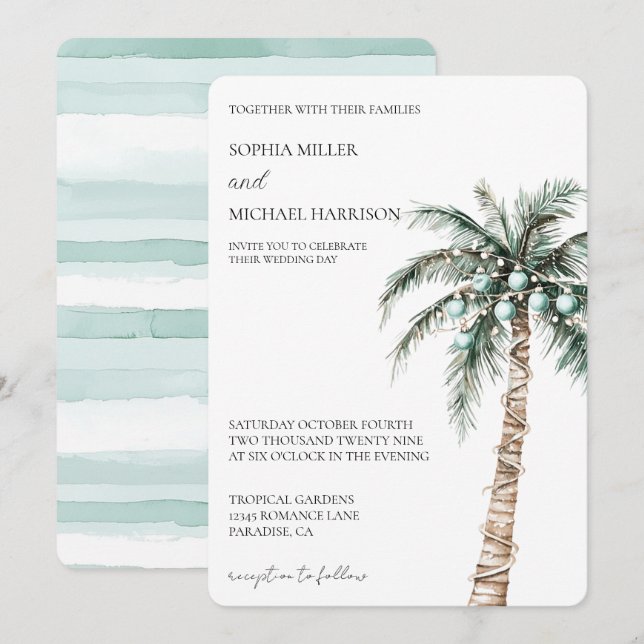 Invitation Noël hiver Tropical Palm Tree Mariage (Devant / Derrière)