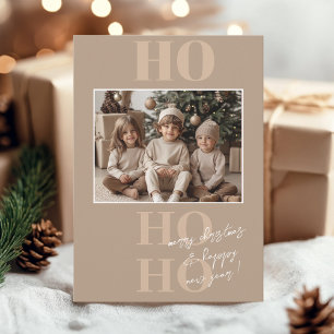 Invitation Noël Ho Ho Ho Beige et photo