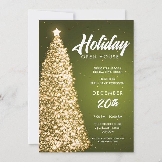 Invitation Noël Holiday Open House Party Green Gold (Devant)