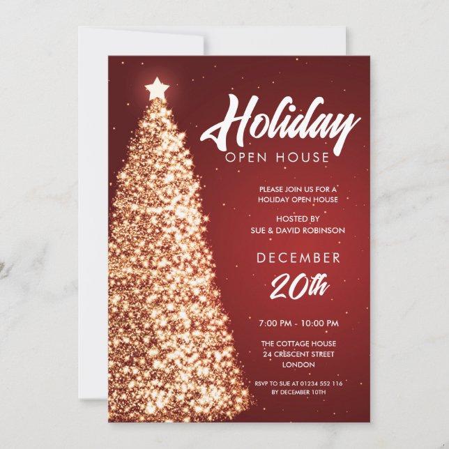 Invitation Noël Holiday Open House Party Red Gold (Devant)